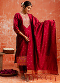 Vellora Cotton Silk Blend Red Casual Wear Embroidery Work Readymade Salwar Suit - Distacart