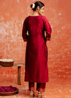Vellora Cotton Silk Blend Red Casual Wear Embroidery Work Readymade Salwar Suit - Distacart