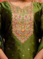 Vellora Cotton Silk Blend Mehendi Casual Wear Embroidery Work Readymade Salwar Suit - Distacart