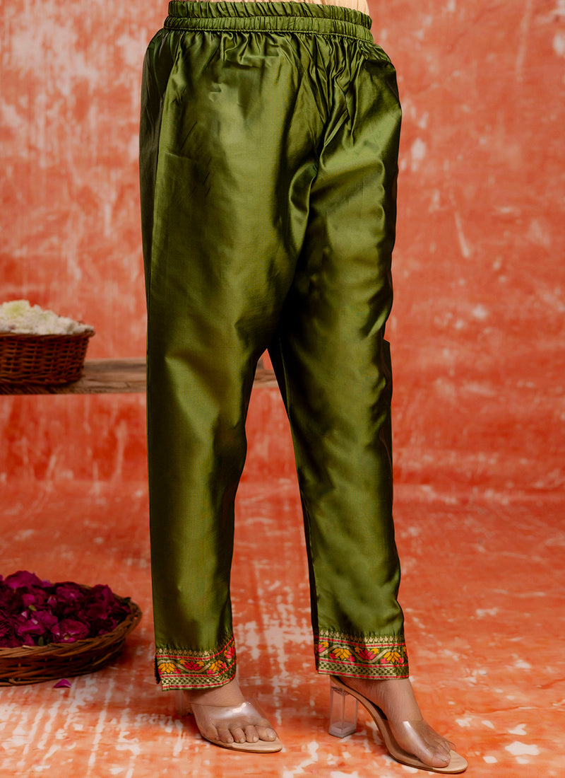 Vellora Cotton Silk Blend Mehendi Casual Wear Embroidery Work Readymade Salwar Suit - Distacart