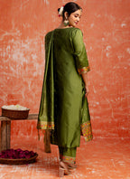 Vellora Cotton Silk Blend Mehendi Casual Wear Embroidery Work Readymade Salwar Suit - Distacart