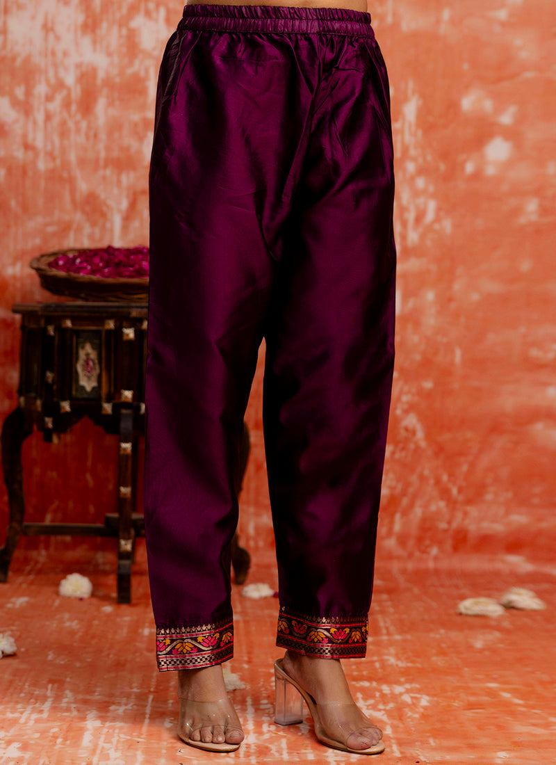 Vellora Cotton Silk Blend Wine Casual Wear Embroidery Work Readymade Salwar Suit - Distacart