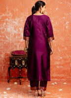 Vellora Cotton Silk Blend Wine Casual Wear Embroidery Work Readymade Salwar Suit - Distacart