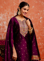 Vellora Cotton Silk Blend Wine Casual Wear Embroidery Work Readymade Salwar Suit - Distacart