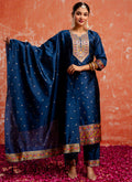 Vellora Cotton Silk Blend Navy Blue Casual Wear Embroidery Work Readymade Salwar Suit - Distacart