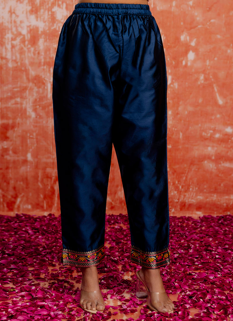 Vellora Cotton Silk Blend Navy Blue Casual Wear Embroidery Work Readymade Salwar Suit - Distacart