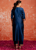 Vellora Cotton Silk Blend Navy Blue Casual Wear Embroidery Work Readymade Salwar Suit - Distacart
