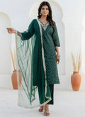 Vellora Chanderi Silk Dark Green Casual Wear Embroidery Work Readymade Salwar Suit - Distacart