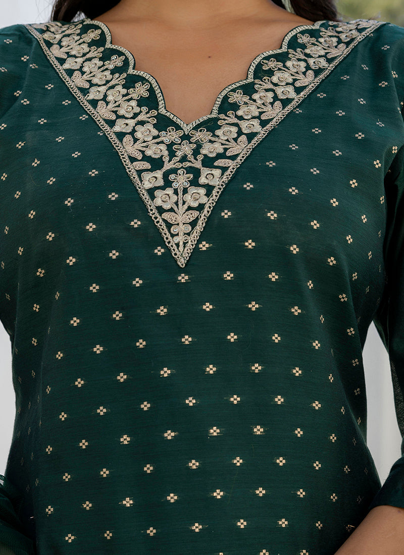 Vellora Chanderi Silk Dark Green Casual Wear Embroidery Work Readymade Salwar Suit - Distacart