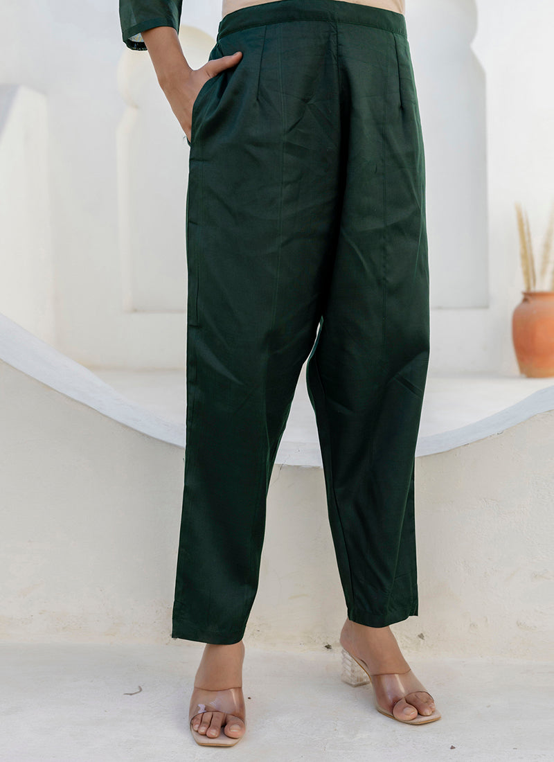 Vellora Chanderi Silk Dark Green Casual Wear Embroidery Work Readymade Salwar Suit - Distacart