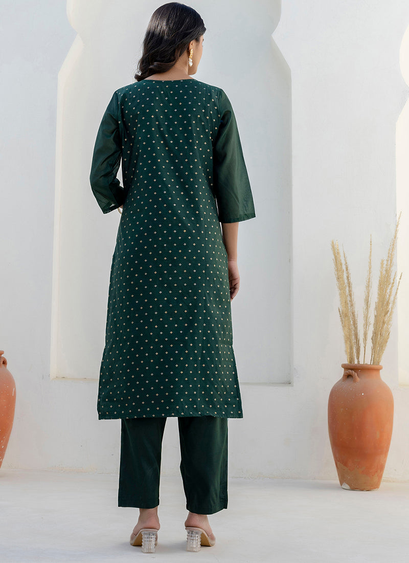 Vellora Chanderi Silk Dark Green Casual Wear Embroidery Work Readymade Salwar Suit - Distacart