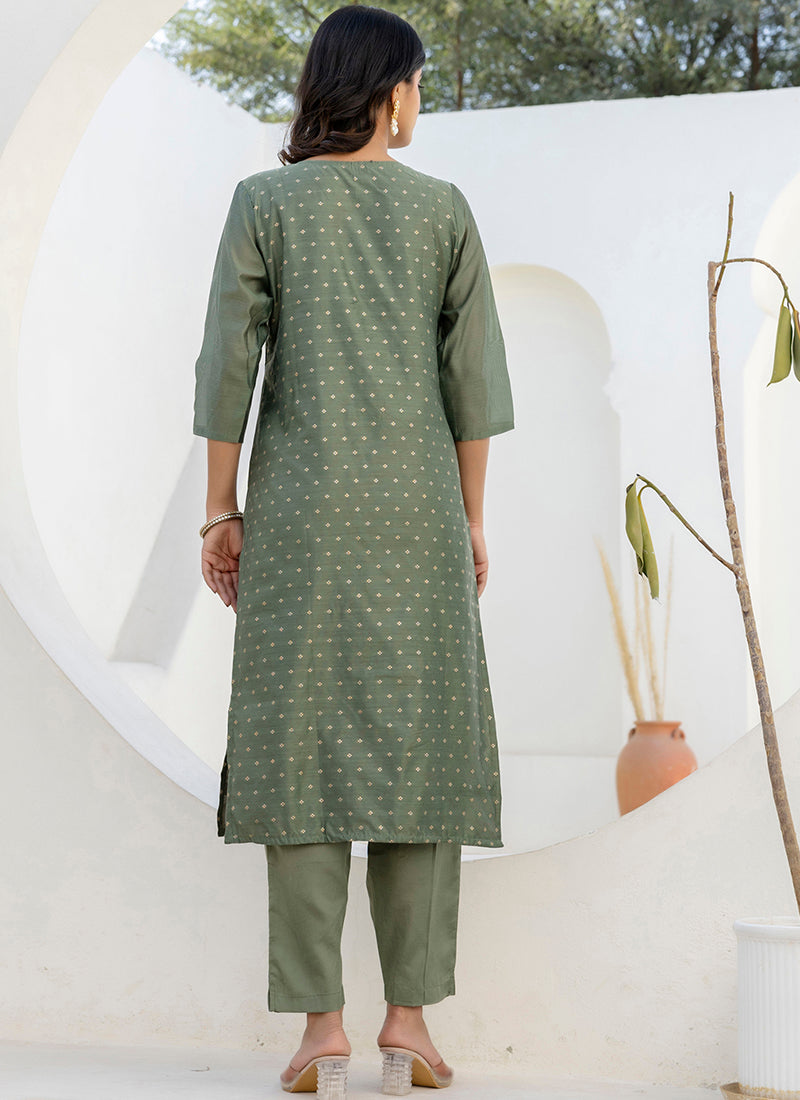 Vellora Chanderi Silk Mehendi Casual Wear Embroidery Work Readymade Salwar Suit - Distacart