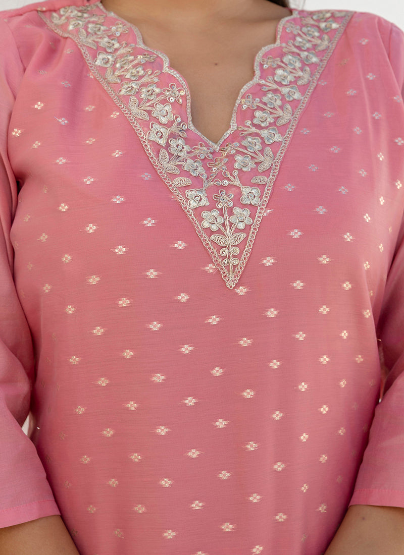 Vellora Chanderi Silk Pink Casual Wear Embroidery Work Readymade Salwar Suit - Distacart