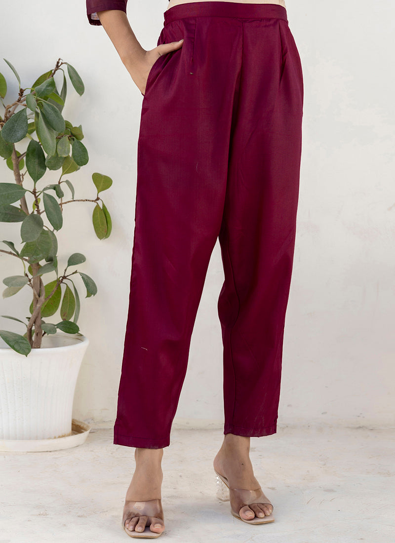 Vellora Chanderi Silk Wine Casual Wear Embroidery Work Readymade Salwar Suit - Distacart