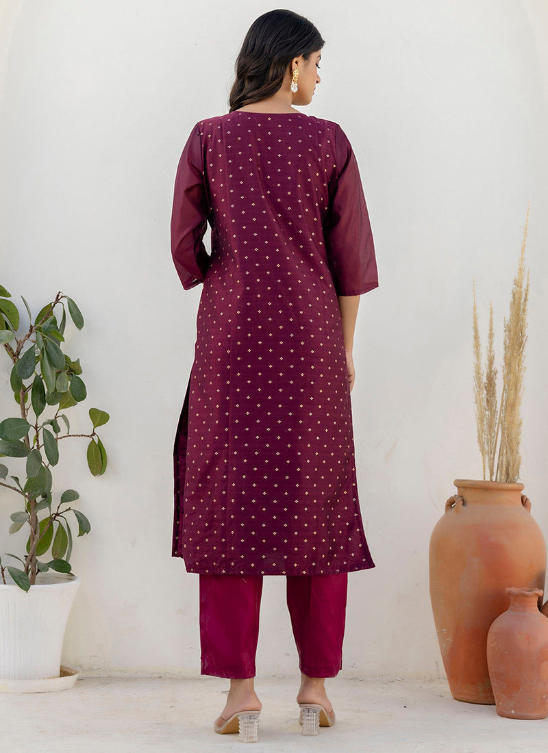 Vellora Chanderi Silk Wine Casual Wear Embroidery Work Readymade Salwar Suit - Distacart