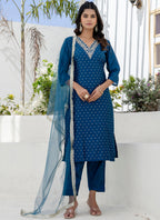 Vellora Chanderi Silk Navy Blue Casual Wear Embroidery Work Readymade Salwar Suit - Distacart