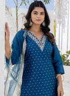 Vellora Chanderi Silk Navy Blue Casual Wear Embroidery Work Readymade Salwar Suit - Distacart