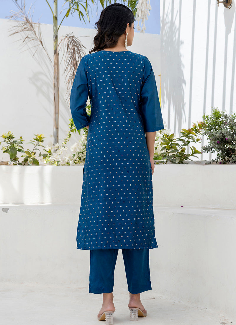 Vellora Chanderi Silk Navy Blue Casual Wear Embroidery Work Readymade Salwar Suit - Distacart