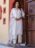 Vellora Chanderi Silk White Casual Wear Embroidery Work Readymade Salwar Suit - Distacart