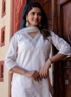 Vellora Chanderi Silk White Casual Wear Embroidery Work Readymade Salwar Suit - Distacart
