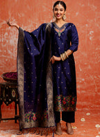 Vellora Cotton Silk Blend Navy Blue Party Wear Zari Work Readymade Salwar Suit - Distacart