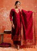 Vellora Cotton Silk Blend Red Party Wear Zari Work Readymade Salwar Suit - Distacart