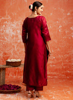 Vellora Cotton Silk Blend Red Party Wear Zari Work Readymade Salwar Suit - Distacart