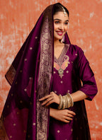 Vellora Cotton Silk Blend Wine Party Wear Zari Work Readymade Salwar Suit - Distacart