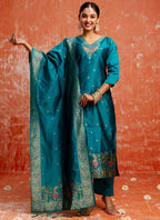 Vellora Cotton Silk Blend Rama Party Wear Zari Work Readymade Salwar Suit - Distacart