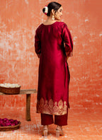 Vellora Cotton Silk Blend Red Party Wear Zari Work Readymade Salwar Suit - Distacart
