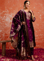 Vellora Cotton Silk Blend Wine Party Wear Zari Work Readymade Salwar Suit - Distacart