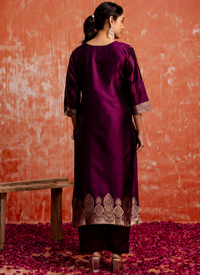 Vellora Cotton Silk Blend Wine Party Wear Zari Work Readymade Salwar Suit - Distacart