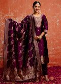 Vellora Cotton Silk Blend Wine Party Wear Zari Work Readymade Salwar Suit - Distacart
