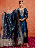 Vellora Cotton Silk Blend Navy Blue Party Wear Zari Work Readymade Salwar Suit - Distacart