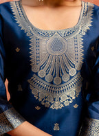 Vellora Cotton Silk Blend Navy Blue Party Wear Zari Work Readymade Salwar Suit - Distacart