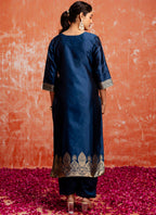 Vellora Cotton Silk Blend Navy Blue Party Wear Zari Work Readymade Salwar Suit - Distacart