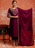Vellora Viscose Rayon Wine Casual Wear Embroidery Work Readymade Salwar Suit - Distacart