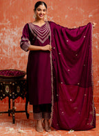 Vellora Viscose Rayon Wine Casual Wear Embroidery Work Readymade Salwar Suit - Distacart