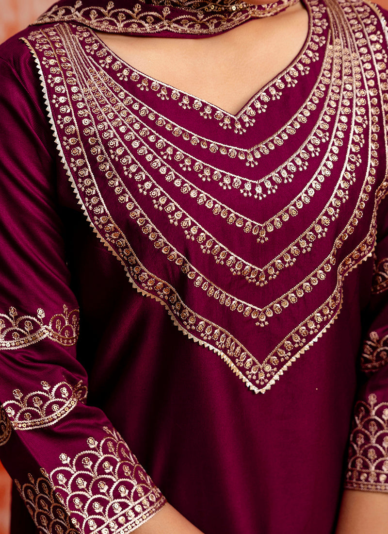 Vellora Viscose Rayon Wine Casual Wear Embroidery Work Readymade Salwar Suit - Distacart