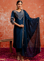 Vellora Viscose Rayon Navy Blue Casual Wear Embroidery Work Readymade Salwar Suit - Distacart