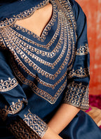Vellora Viscose Rayon Navy Blue Casual Wear Embroidery Work Readymade Salwar Suit - Distacart