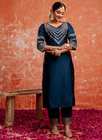 Vellora Viscose Rayon Navy Blue Casual Wear Embroidery Work Readymade Salwar Suit - Distacart