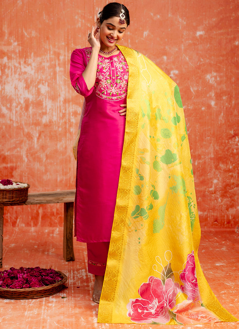 Vellora Silk Blend Rani Pink Festival Wear Embroidery Work Readymade Salwar Suit - Distacart