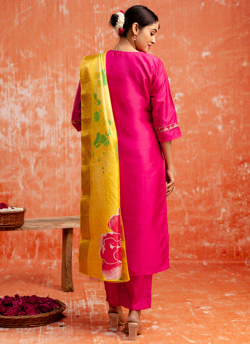 Vellora Silk Blend Rani Pink Festival Wear Embroidery Work Readymade Salwar Suit - Distacart