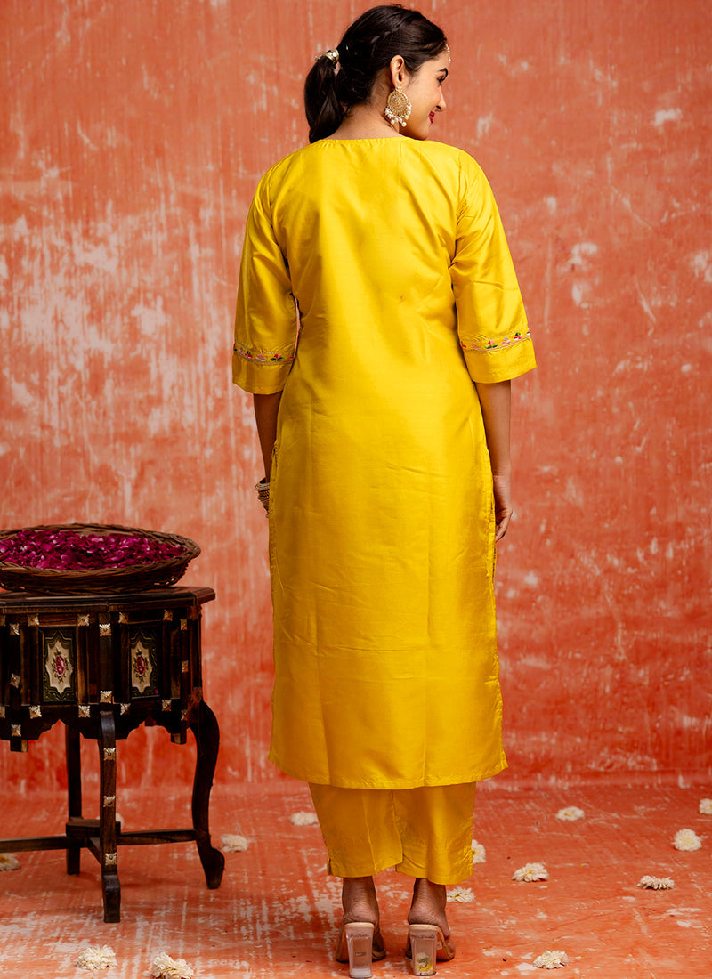 Vellora Silk Blend Yellow Festival Wear Embroidery Work Readymade Salwar Suit - Distacart