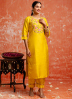 Vellora Silk Blend Yellow Festival Wear Embroidery Work Readymade Salwar Suit - Distacart