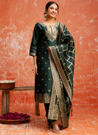 Vellora Cotton Silk Blend Dark Green Party Wear Zari Work Readymade Salwar Suit - Distacart