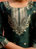 Vellora Cotton Silk Blend Dark Green Party Wear Zari Work Readymade Salwar Suit - Distacart
