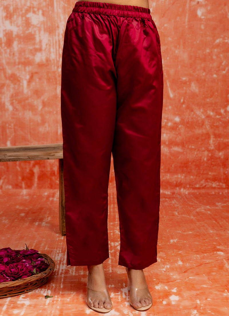 Vellora Cotton Silk Blend Red Party Wear Zari Work Readymade Salwar Suit - Distacart