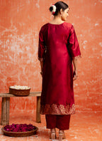 Vellora Cotton Silk Blend Red Party Wear Zari Work Readymade Salwar Suit - Distacart